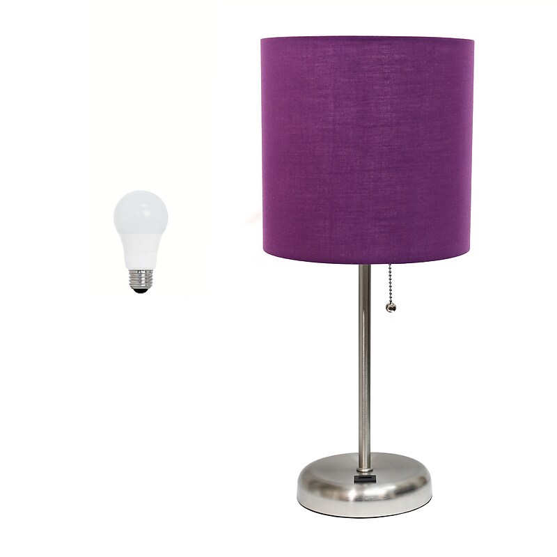 Creekwood Home Oslo 19.5" LED Table Lamp, Brushed Steel/Purple Shade (CWT-2012-PR-LB) image 1