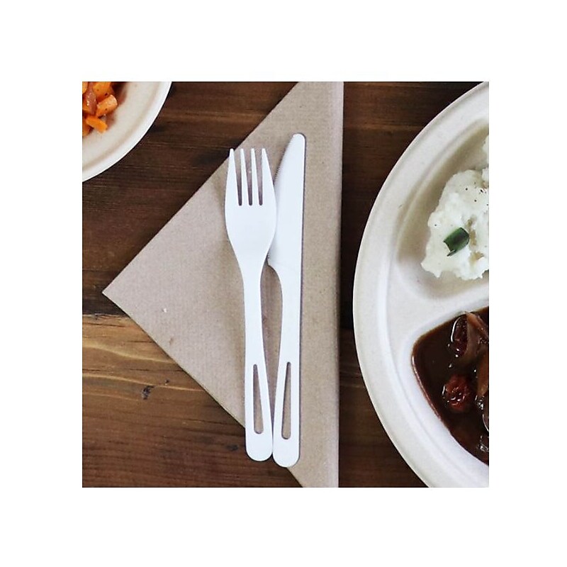 World Centric TPLA Compostable Cutlery, Fork/Knife/Napkin, White, 500/Carton (WORASPSFKN) image 1