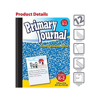 Better Office Primary Journal Composition Notebook, 7.5" x 9.75", Primary, 100 Sheets, Blue Marble, Dozen (25412-12PK)