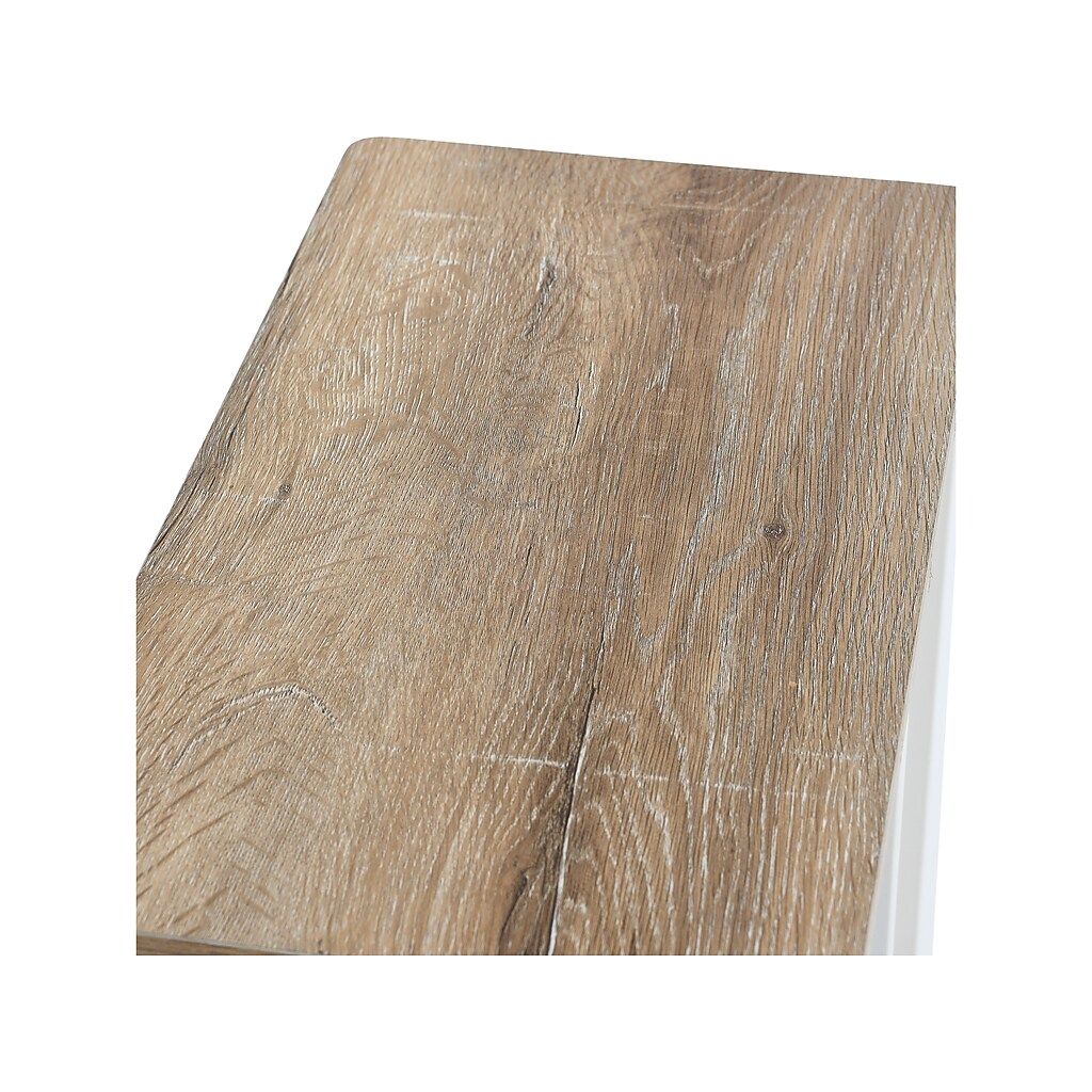Close-up of woodgrain laminate surface with more pronounced grain.