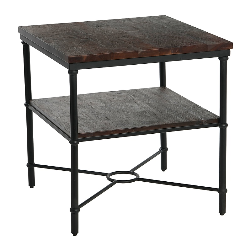 Storied Home Saratoga Rustic Solid Wood and Metal End Table, Barn Door Grey (EC1093) image 1