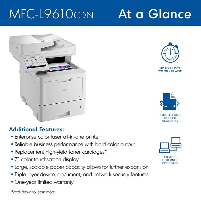 Brother MFC‐L9610CDN Enterprise Color Laser All‐in‐One Printer