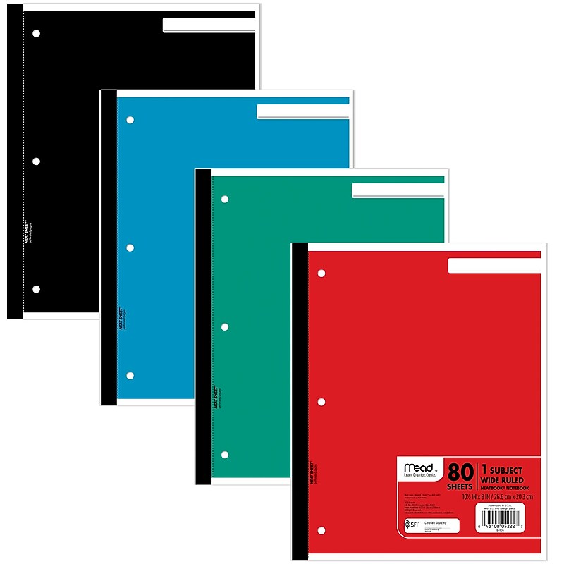 Mead Wireless Neatbook 1-Subject Notebooks, 8" x 10.5", Wide Ruled, 80 Sheets (05222) image 1