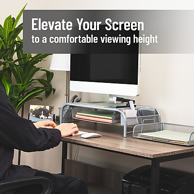 Mind Reader Ventilated Monitor Stand with Side Storage, Silver (MESHM-SIL) Sansujyuku sansujyuku.com