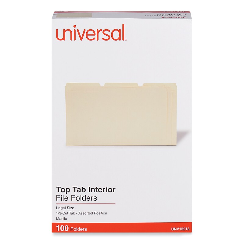 Universal File Folder, Legal Size, Manila, 100/Box (UNV15213) image 1