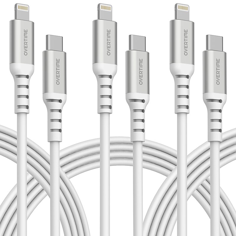 Overtime 3-Pack USB-C to Lightning Cables Bundle, White (OCAC2L6PK3) image 1