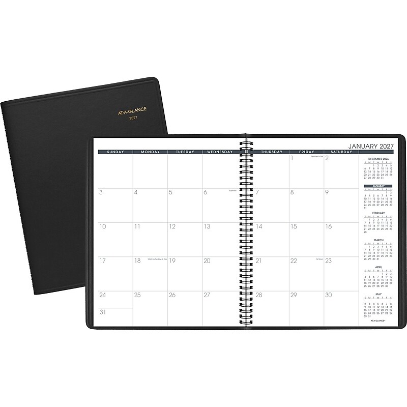 2027 AT-A-GLANCE 9" x 11" Monthly Planner, Faux Leather Cover, Black (70-270-05-27) image 1