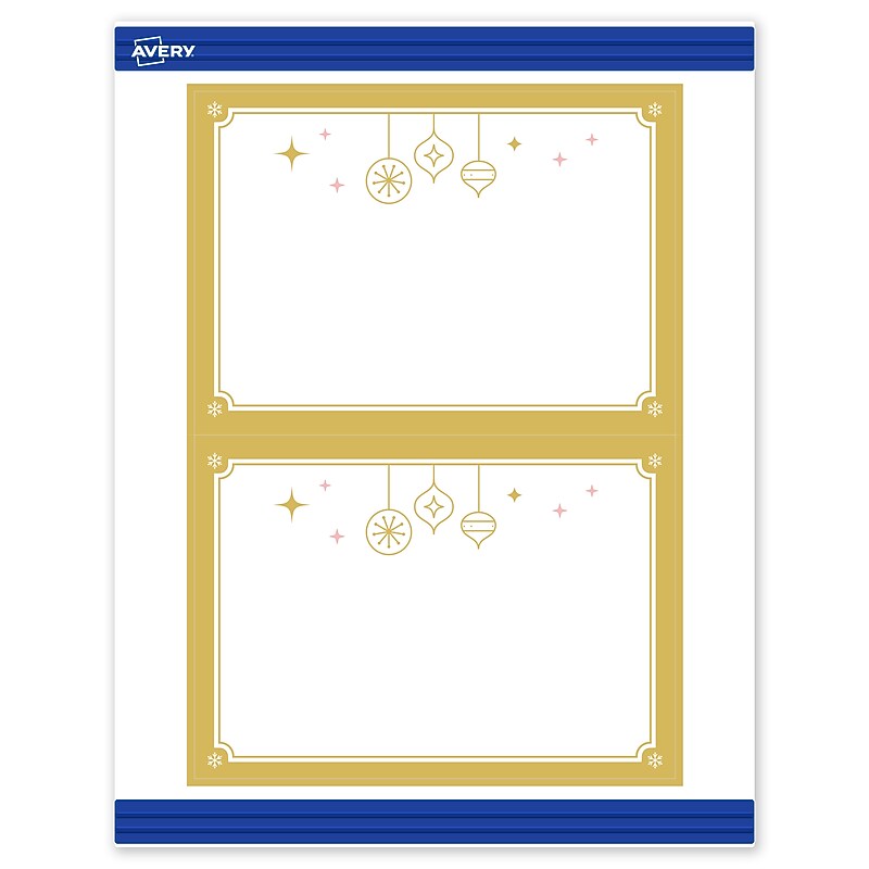 Avery Gold-Metallic Ornaments General Use Blank Cards, White, 20/Pack (S00-FH5) image 1