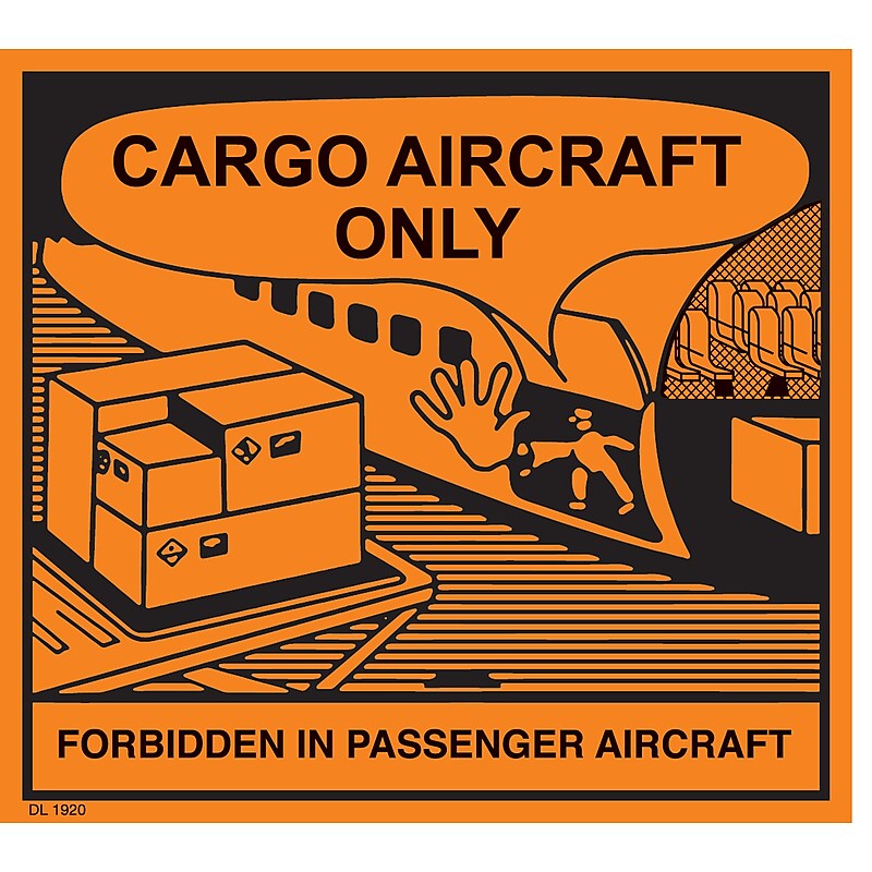 Decker Tape Products DL1920 "CARGO AIRCRAFT ONLY" Adhesive Label, 4 3/8" x 4 3/4", Orange/Black, 500 Labels/Roll (10000053) image 1