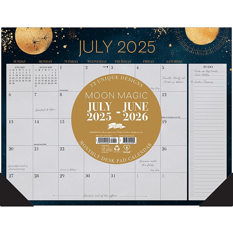 2025-2026 Willow Creek Moon Magic 22" x 17" Academic Monthly Desk Pad Calendar (56981) image 1