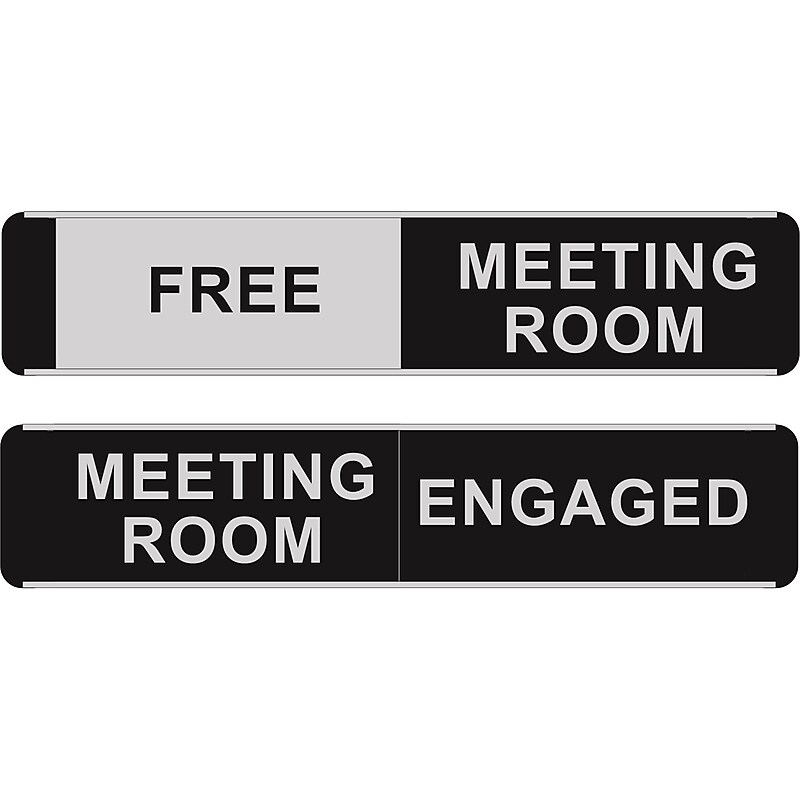Seco Adhesive Meeting Room Free/Engaged Sliding Indoor Sign, 10" x 2", Black/Gray (BA103) image 1