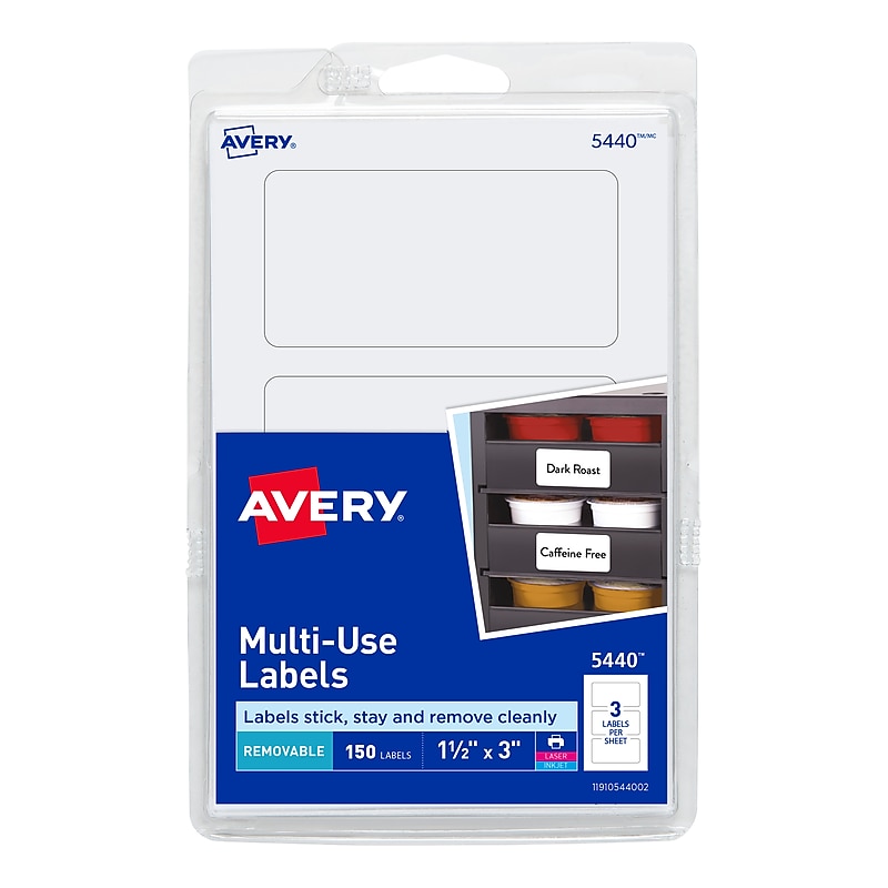 Avery Laser/Inkjet Multipurpose Labels, 1-1/2" x 3", White, 150 Labels/Pack (5440) image 1