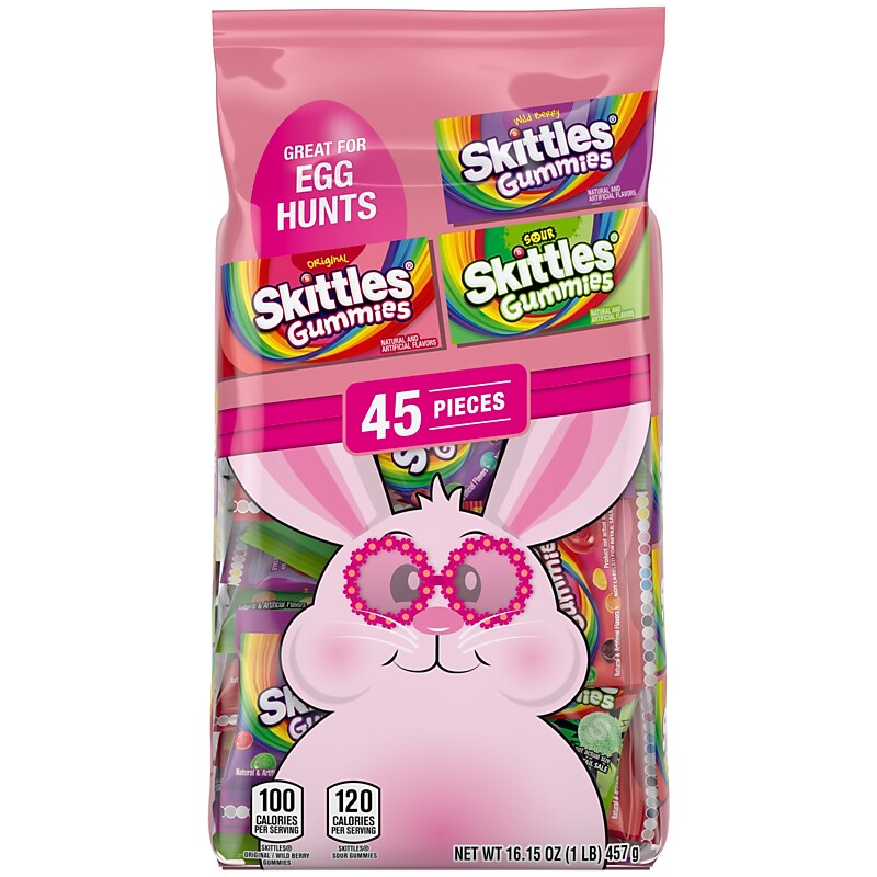 Skittles Gummies Fun Size Easter Candy Variety Bag, Assorted Flavors, 45 Pouches/Bag (MMM33063) image 1