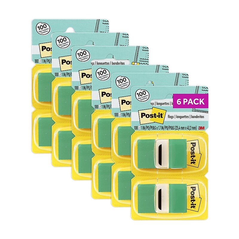 Post-it Flags Value Pack, 1", Green, 50 Flags/Pad, 12 Pads/Pack (680-GN12) image 1
