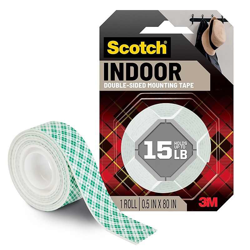 Scotch Double-Sided Indoor Mounting Tape, 0.5 in x 2.2 yds, White, 1 Roll/Pack (110S) image 1