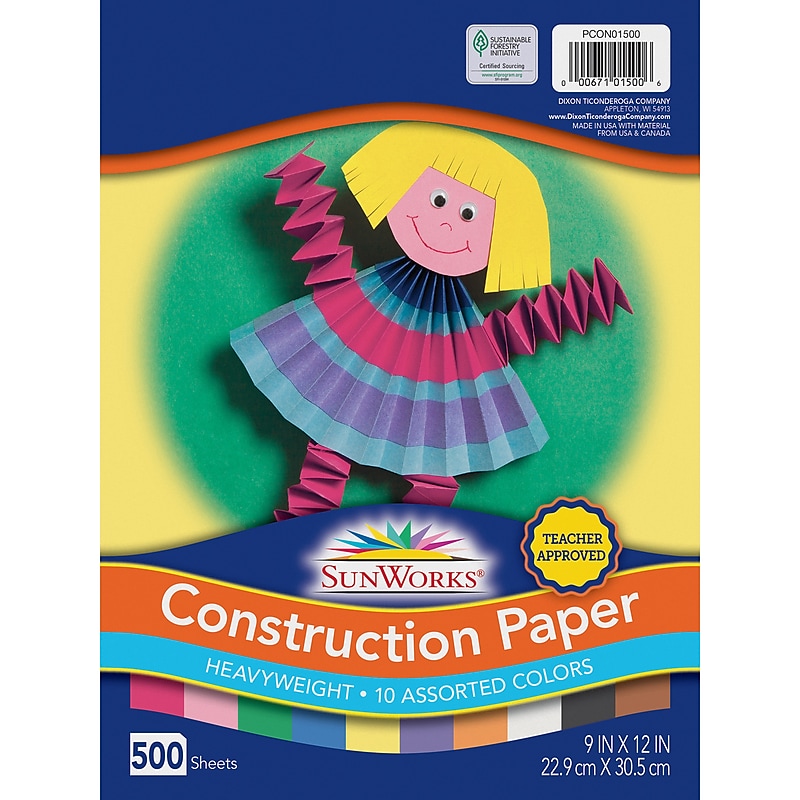 Prang 9" x 12" Construction Paper, Assorted Colors, 500 Sheets/Pack (PCON01500) image 1
