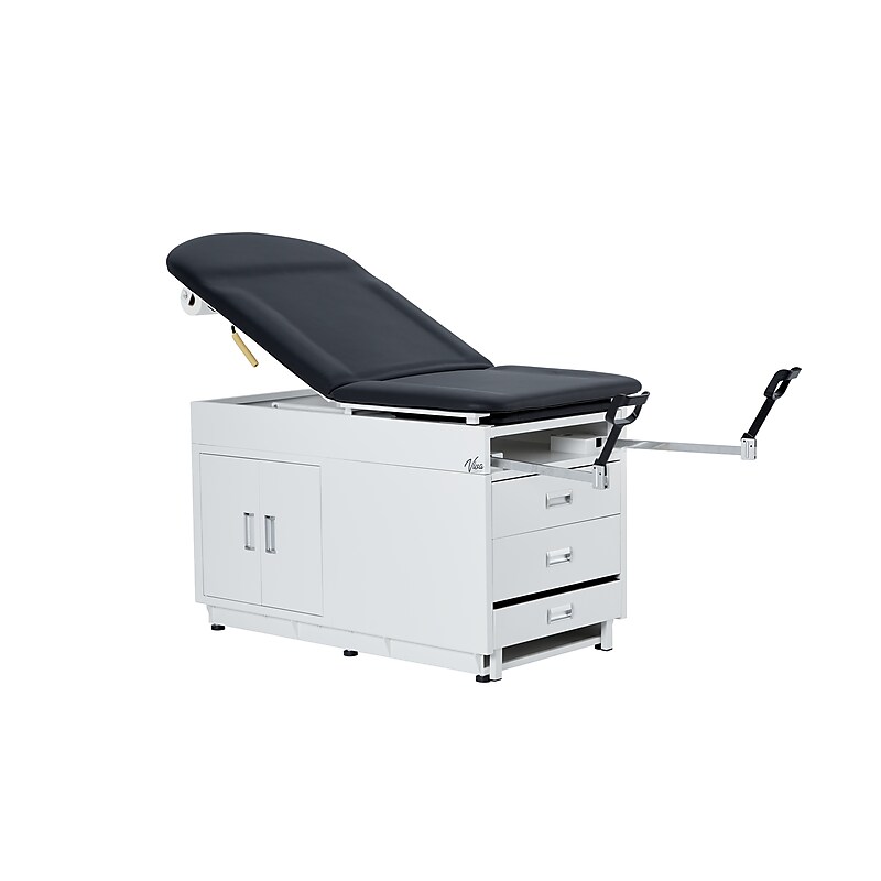 Viva Comfort Adjustable Exam Table with Stirrups & Storage, 500 lbs. Capacity, Black (ADI996-09-SSU2-BLK-MK) image 1