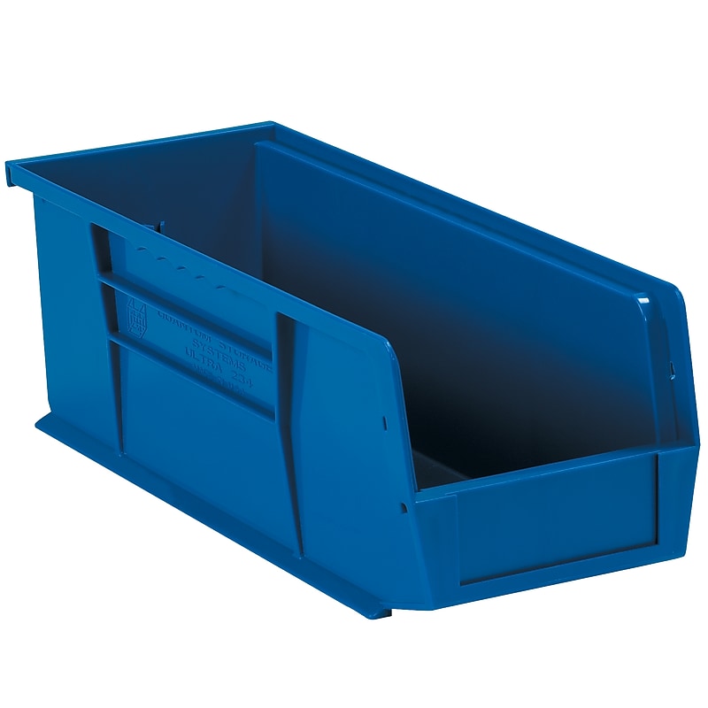 Partners Brand Stack and Hang Medium Stackable Plastic Storage Bin, 14.75" x 5"x 5.5", Blue, 12/Carton (BINP1555B) image 1