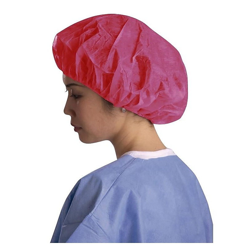 Medline Polypropylene Bouffant Caps, Large, Red, 100/Box (CRI1009) image 1