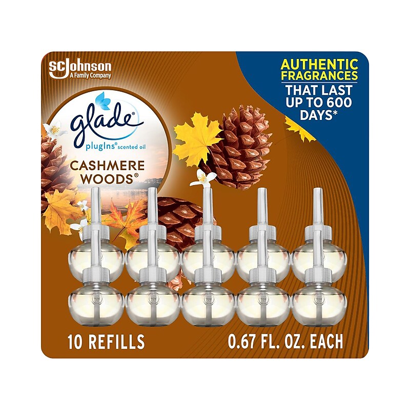 Glade PlugIns Scented Oil Diffuser Refill, Cashmere Woods, 0.67 fl. oz, 10/Pack (353724) image 1