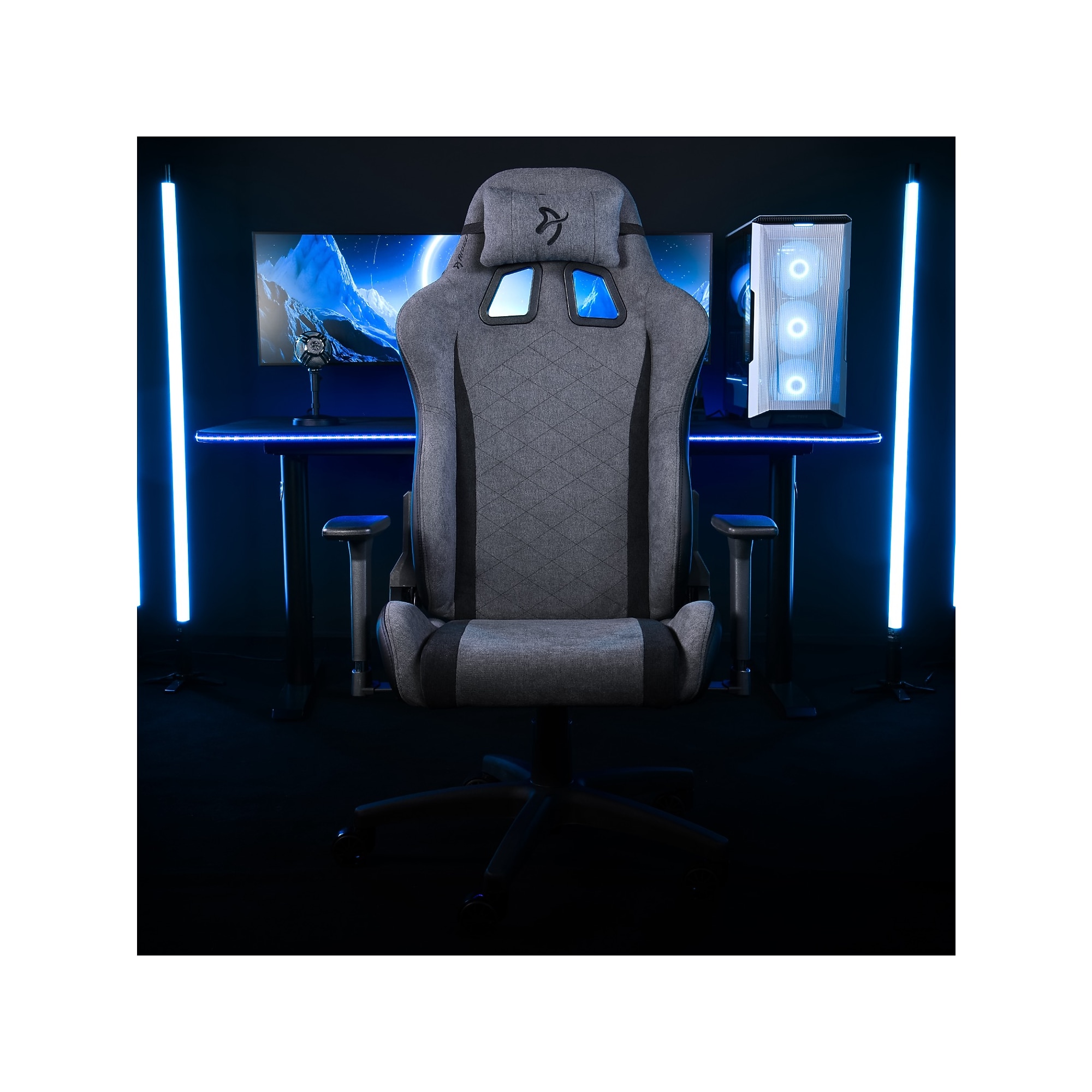 Ash gray Arozzi Avanti ergonomic racing gaming chair front view