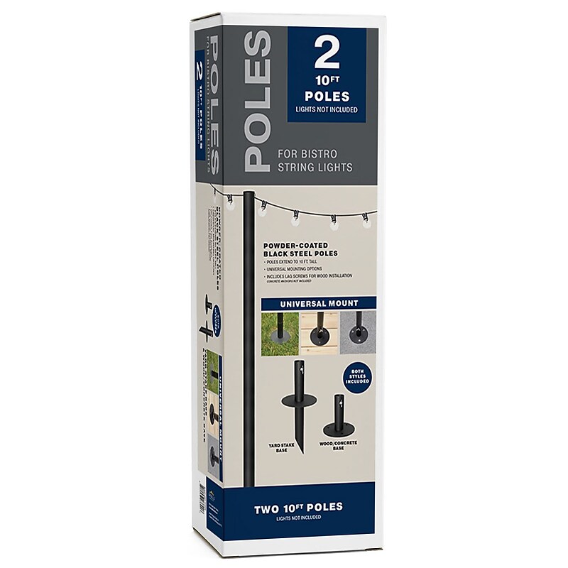 Excello Global Products Bistro Pole for String Lights, Black, 2/Pack (EGP-HD-0359) image 1