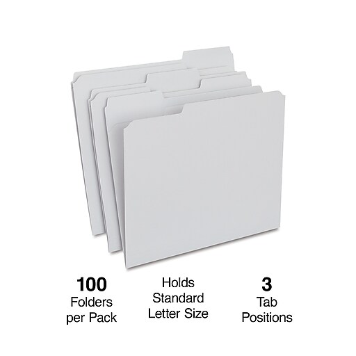 Staples Reinforced File Folder, 1/3 Cut, Letter Size, Gray, 100/Box
