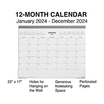 2024 Staples 22" x 17" Desk Pad Calendar, Gray (ST59701-24)