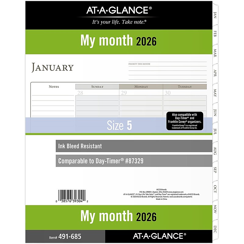 2026 AT-A-GLANCE 11" x 8.5" Monthly Planner Refill Pages, White/Brown (491-685-26) image 1