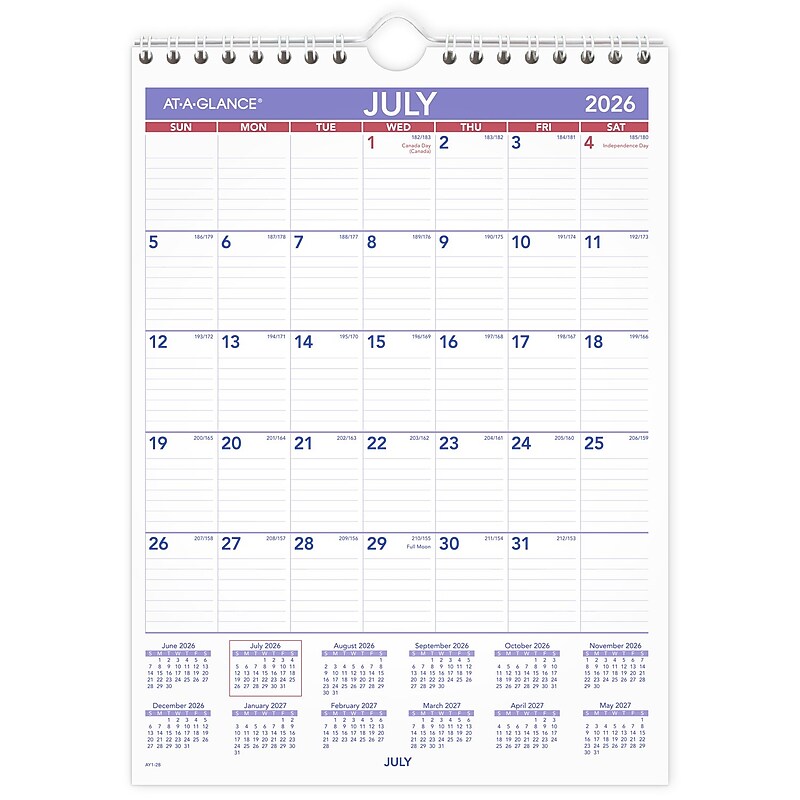 2026-2027 AT-A-GLANCE 8" x 11" Academic Monthly Wall Calendar, Purple/Red (AY1-28-27) image 1