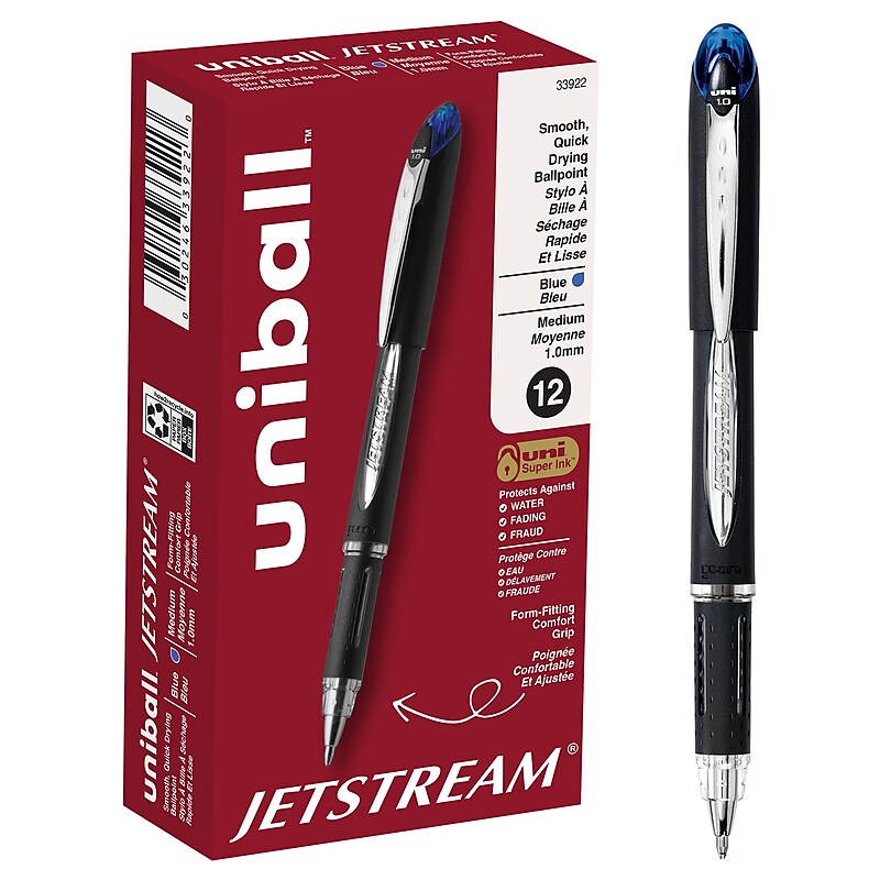 uni-ball Jetsream Ballpoint Pens, Medium Point, 1.0mm, Blue Ink, Dozen (33922) image 1