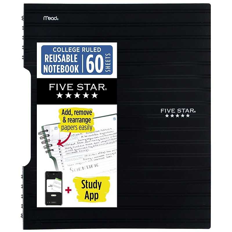Five Star Reusable Notebook Plus Study App, College Ruled, 8.5" x 11", Black (820476A) image 1