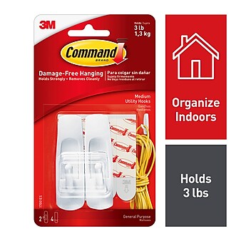 Command™ Medium Utility Hooks, White, 2 Hooks (17001ES)