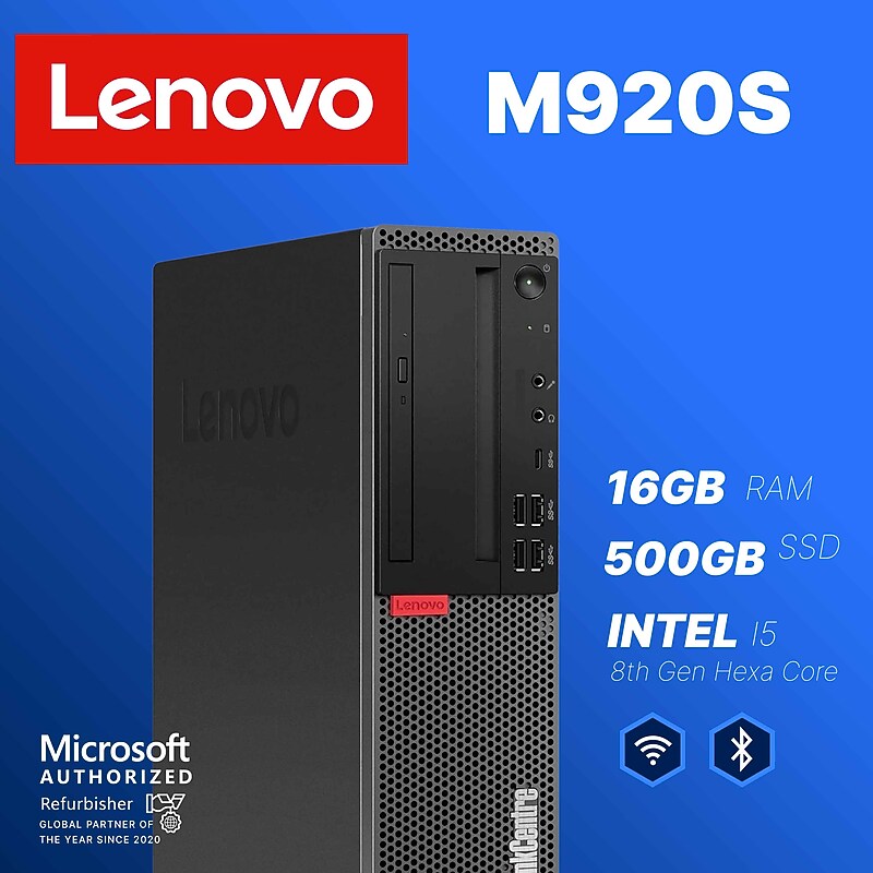 Lenovo ThinkCentre Refurbished Desktop Computer, Intel Core i5-8500T, 16GB RAM, 500GB SSD, Windows 11 Pro, Speaker + Keyboard image 1