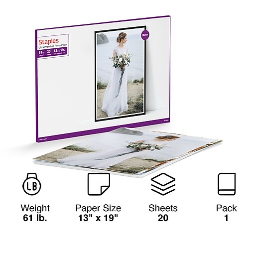 Staples Ultra Premium Matte Photo Paper, 13"W x 19"L, 20/Pack (19896CC