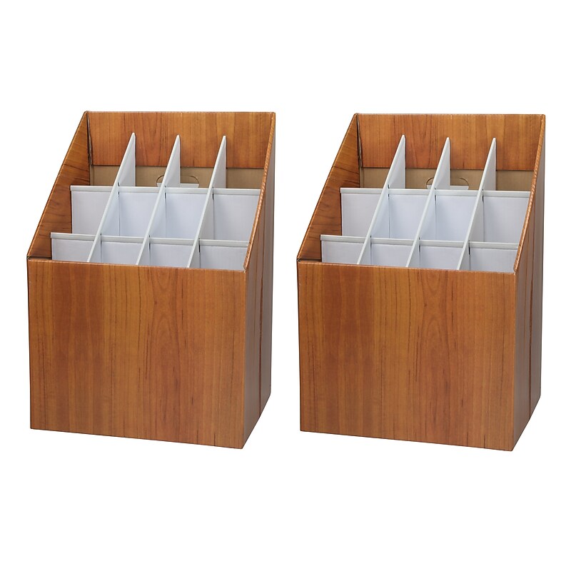 AdirOffice 12-Slot Roll File Box, Walnut, 22" x 15" x 12", Walnut, 2/Pack (627-2PK) image 1