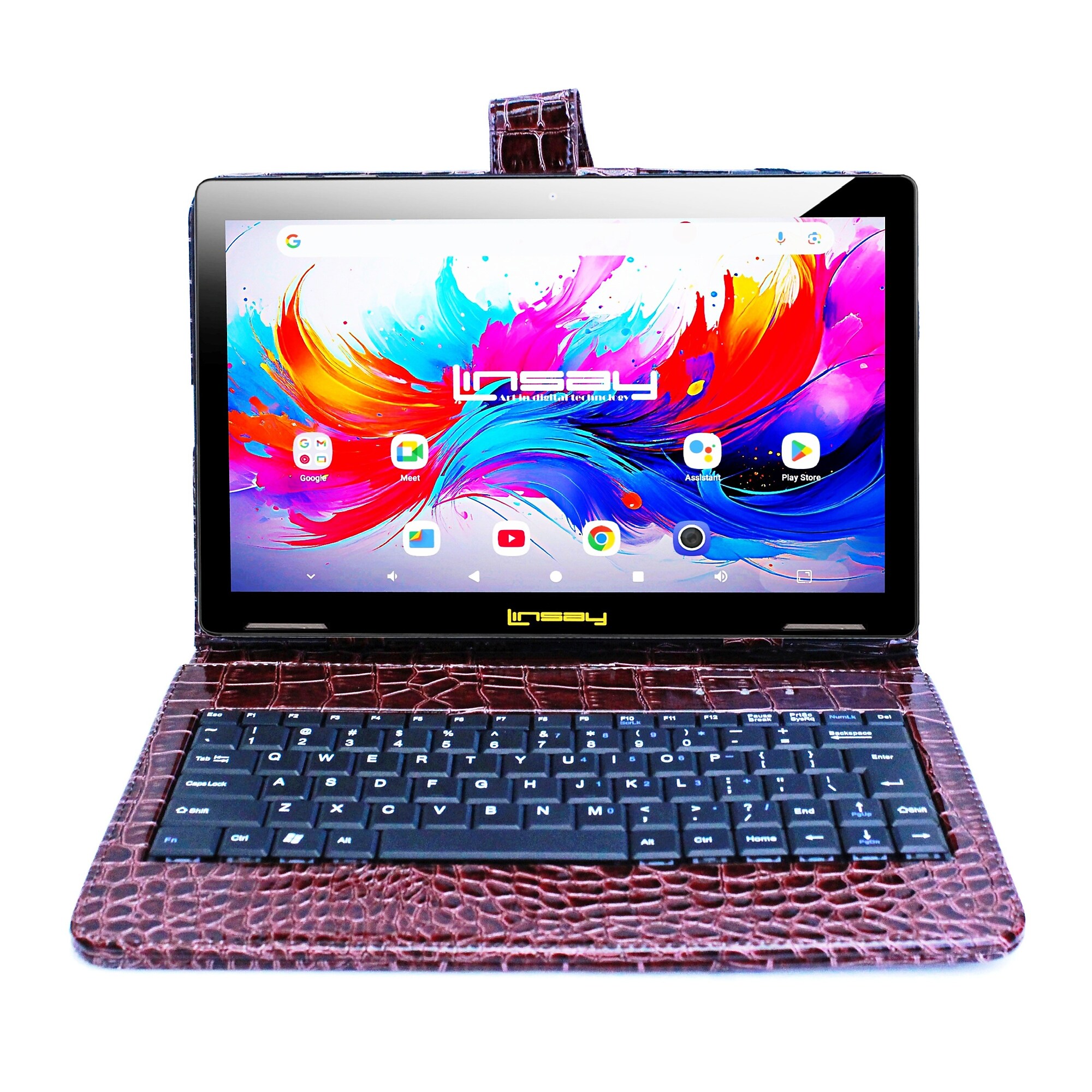 Linsay F10 Series 10.1″ Tablet, Wi-Fi, Octa Core, 256GB eMMC, Android 15, with Brown Crocodile Keyboard Case Sansujyuku sansujyuku.com