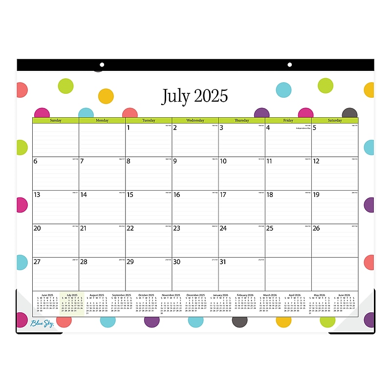 2025-2026 Blue Sky Teacher Dots 22" x 17" Academic Monthly Wall Calendar (105496-A26) image 1