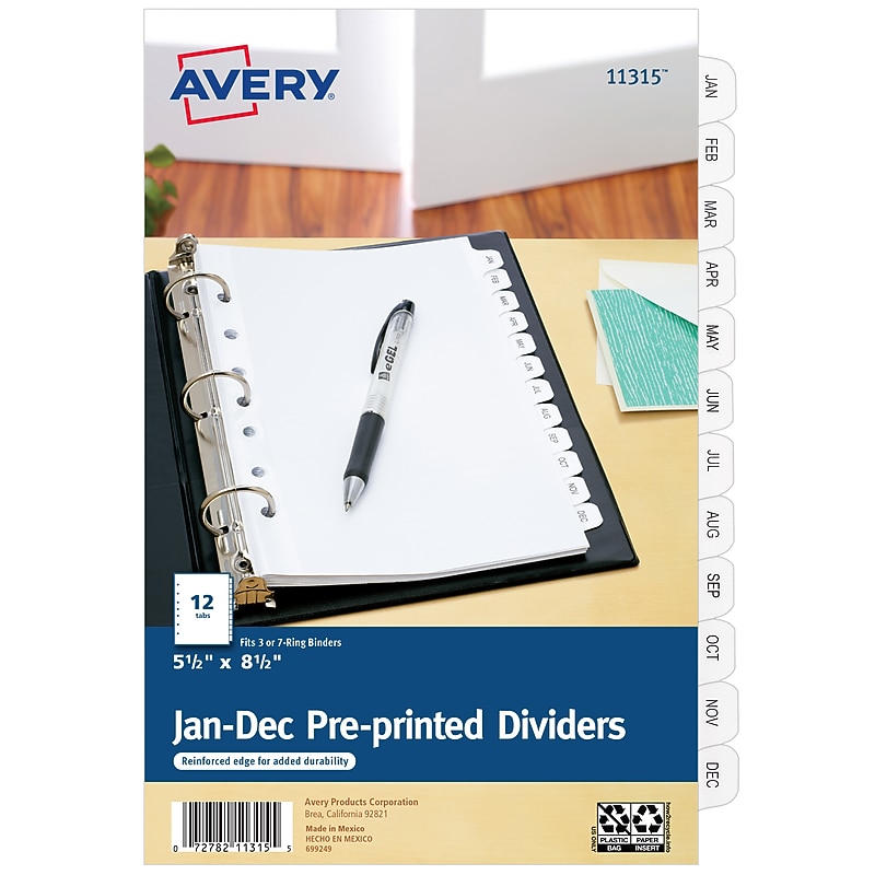 Avery Pre-Printed Mini Paper Dividers, Jan-Dec Tabs, White (11315) image 1