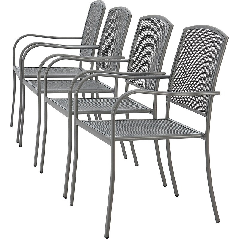 Global Industrial Outdoor Cafe Stacking Armchair, Steel Mesh, Gray, 4/Pack (262084GY) image 1