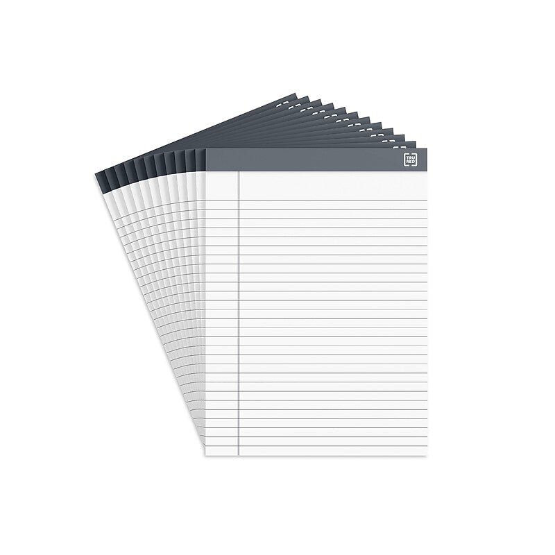 TRU RED™ Notepads, 8.5" x 11.75", Wide Ruled, White, 50 Sheets/Pad, 12 Pads/Pack (TR57367) image 1