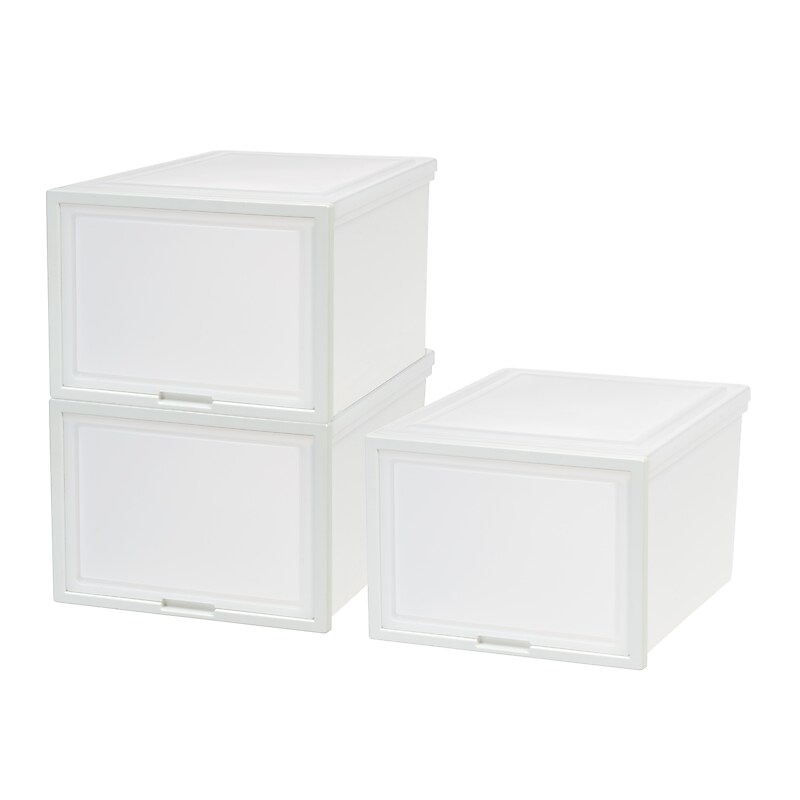 Iris Plastic Storage Bin With Sliding Door, White, 3/Pack (500057) image 1
