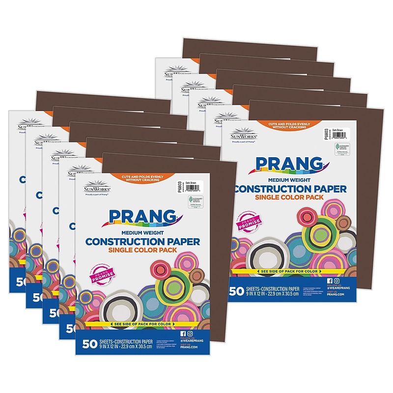 Prang 9" x 12" Construction Paper, Dark Brown, 50 Sheets/Pack, 10 Packs/Bundle (PAC6803-10) image 1