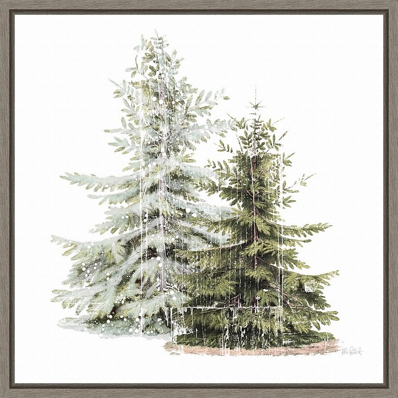 Amanti Art Vintage Wooded Holiday Trees in Snow by Katie Pertiet Framed Canvas Wall Art Print, 22" x 22" (A42675456637) image 1