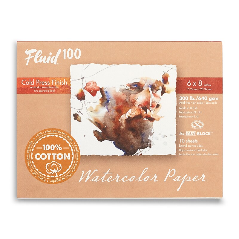 Speedball Fluid 100 Cold Press Watercolor Paper Block, 6" x 8", White, 10/Sheets (SBA821208) image 1