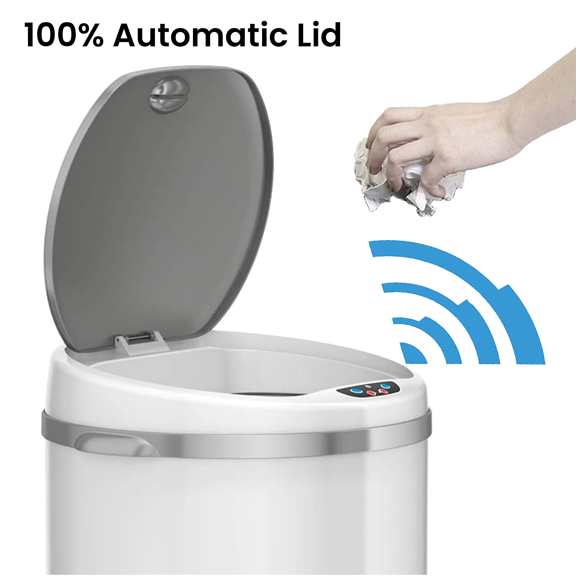 iTouchless Stainless Steel Round Sensor Trash Can with AbsorbX Odor Control System, White, 13 Gal. (MT13RW) Sansujyuku sansujyuku.com