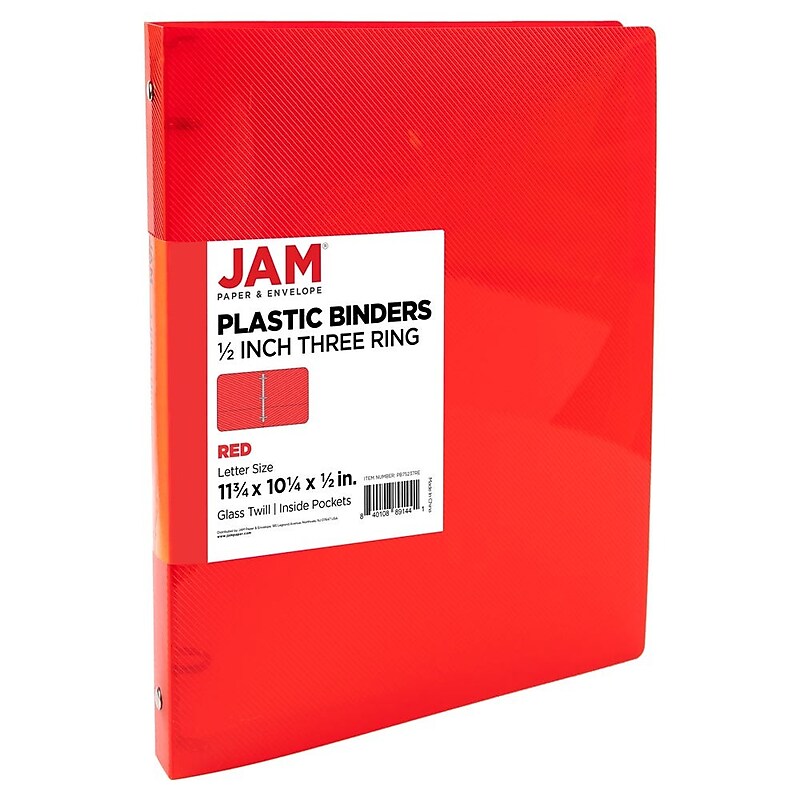 JAM Paper 1/2" 3-Ring Flexible Poly Binder, Red (PB75237RE) image 1