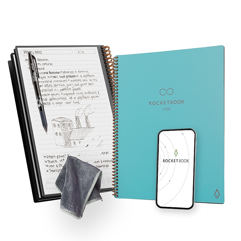 Rocketbook Core Reusable Smart Notebook, 8.5" x 11", Lined Ruled, 32 Sheets, Teal (EVR2-L-RC-CCE) image 1