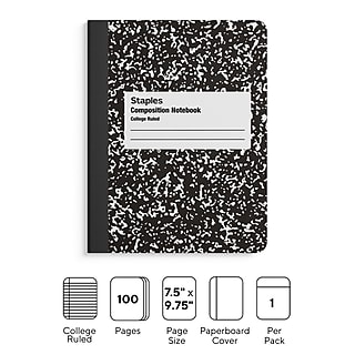 STAPLES Composition Notebook, 9.75” x 7.5”, College Ruled, 100 Sheets, Black~#|#~8EBC1571-3FEF-4542-BBF260539AF6D8F9_sc7