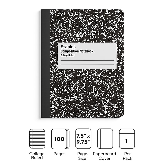 STAPLES Composition Notebook, 9.75” x 7.5”, College Ruled, 100 Sheets, Black~#|#~8EBC1571-3FEF-4542-BBF260539AF6D8F9_sc7